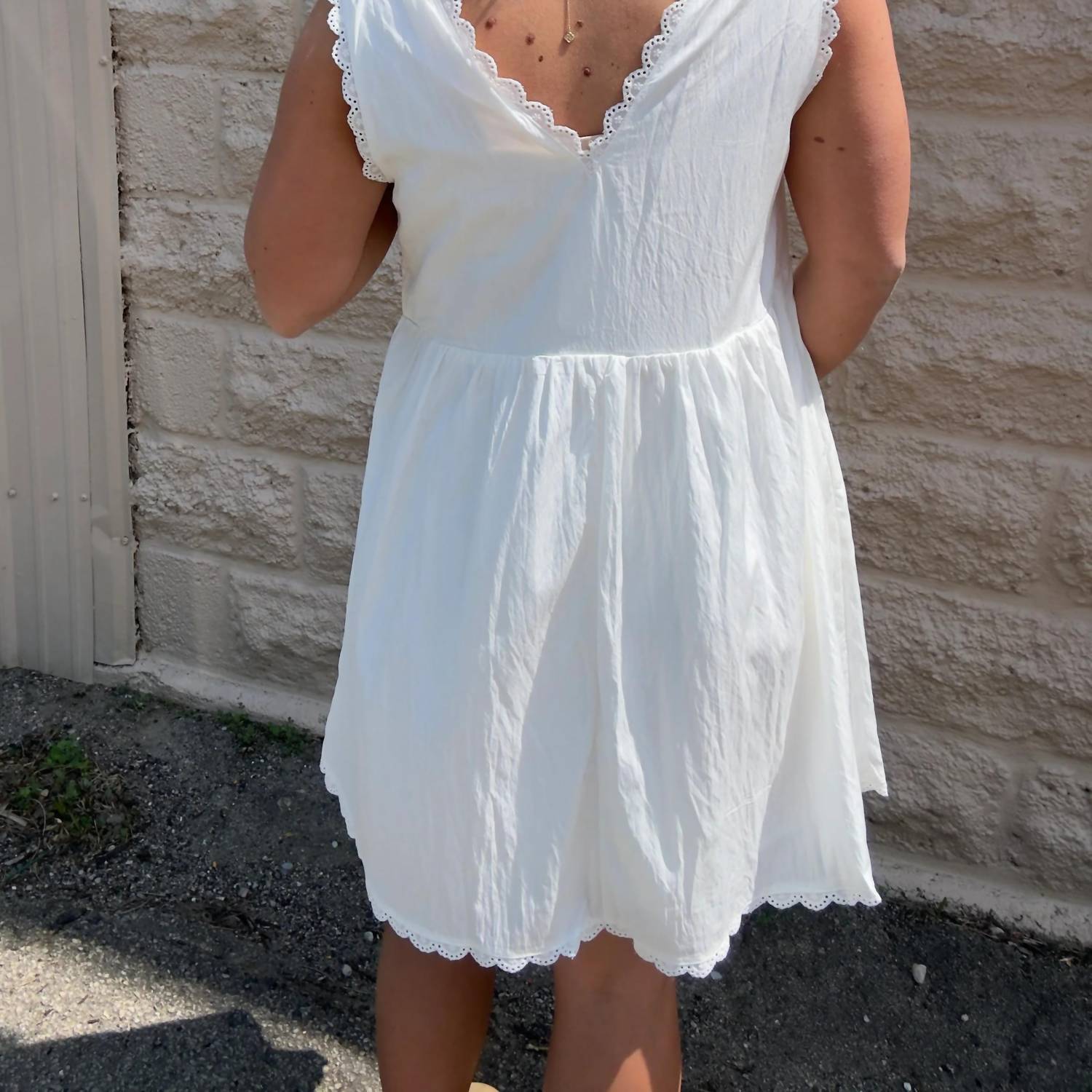 Tcec - Scalloped Lace Trim Detail Babydoll Mini Dress