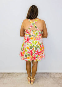 Mystree - Tropical Printed Double Gauze Mini Dress