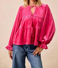 LovLov Sweetheart Velvet Bow Top in pink - women's blouse
