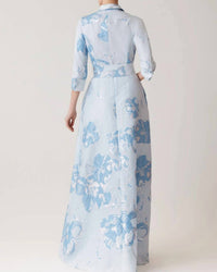 Teri Jon - Jacquard Border Pattern Shirt Gown