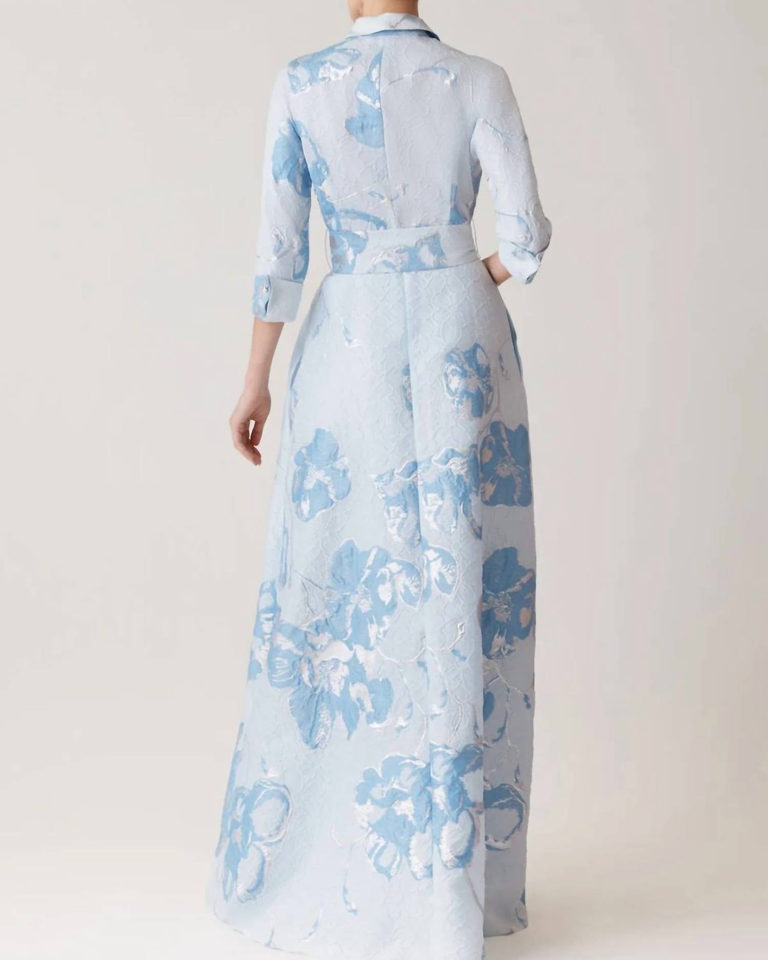 Teri Jon - Jacquard Border Pattern Shirt Gown