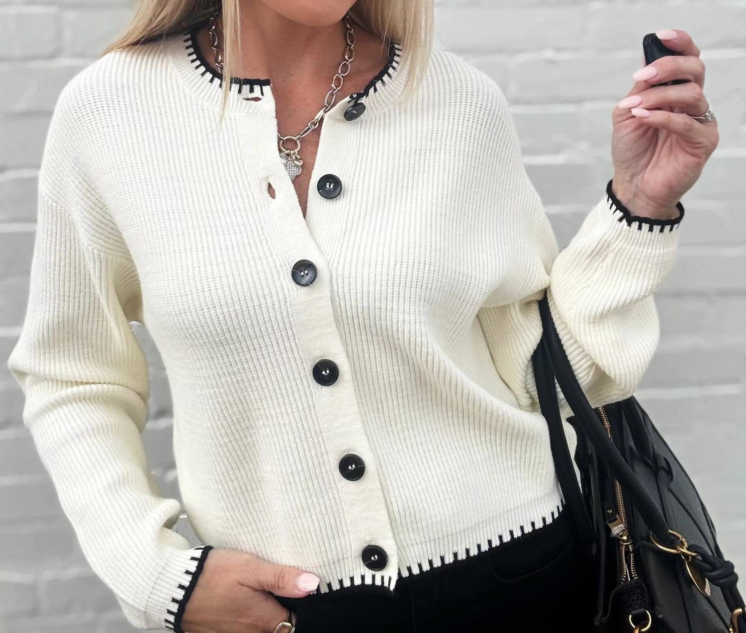 The Workshop Studio - Contrast Stitch Button Down Sweater