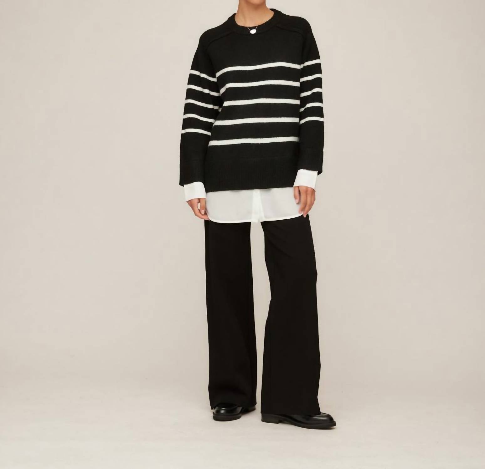 Karen Kane - Layered Stripe Crewneck Sweater