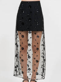 Whiteroom+Cactus - Semi Sheer Sequined Lace Midi Skirt