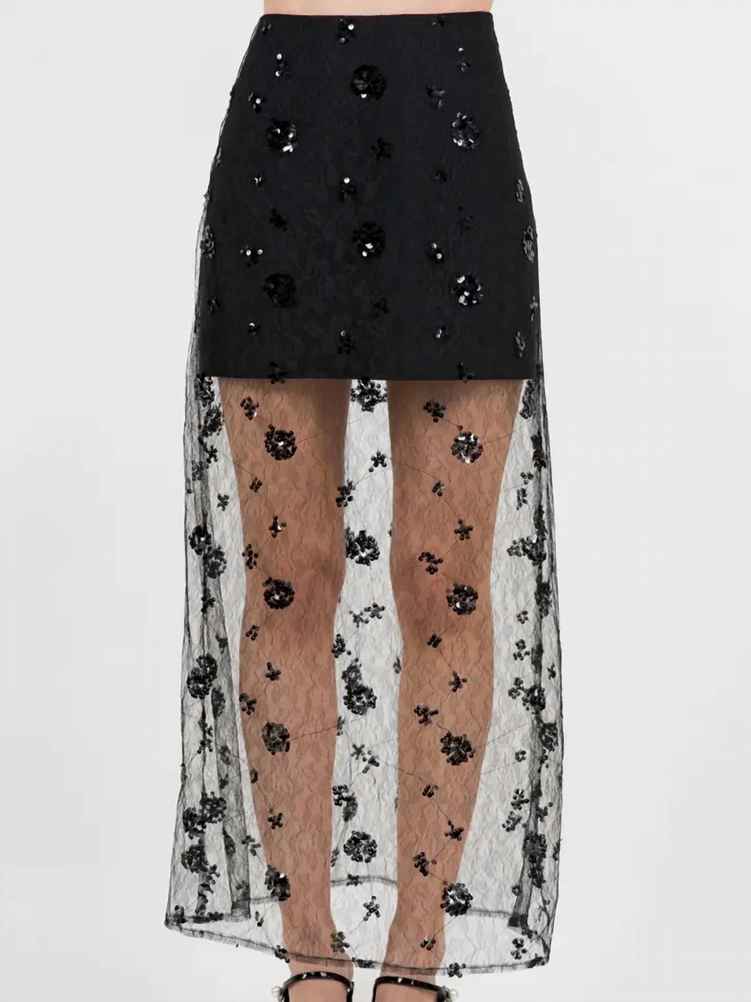 Whiteroom+Cactus - Semi Sheer Sequined Lace Midi Skirt