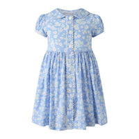 Rachel Riley Girls' Daisy Button Front Dress in blue - kids' dress - detail view