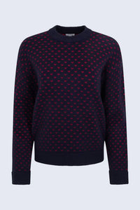 PISTOLA Hanna Crew Neck Oversized Sweater in navy red hearts - women's sweater - view 5