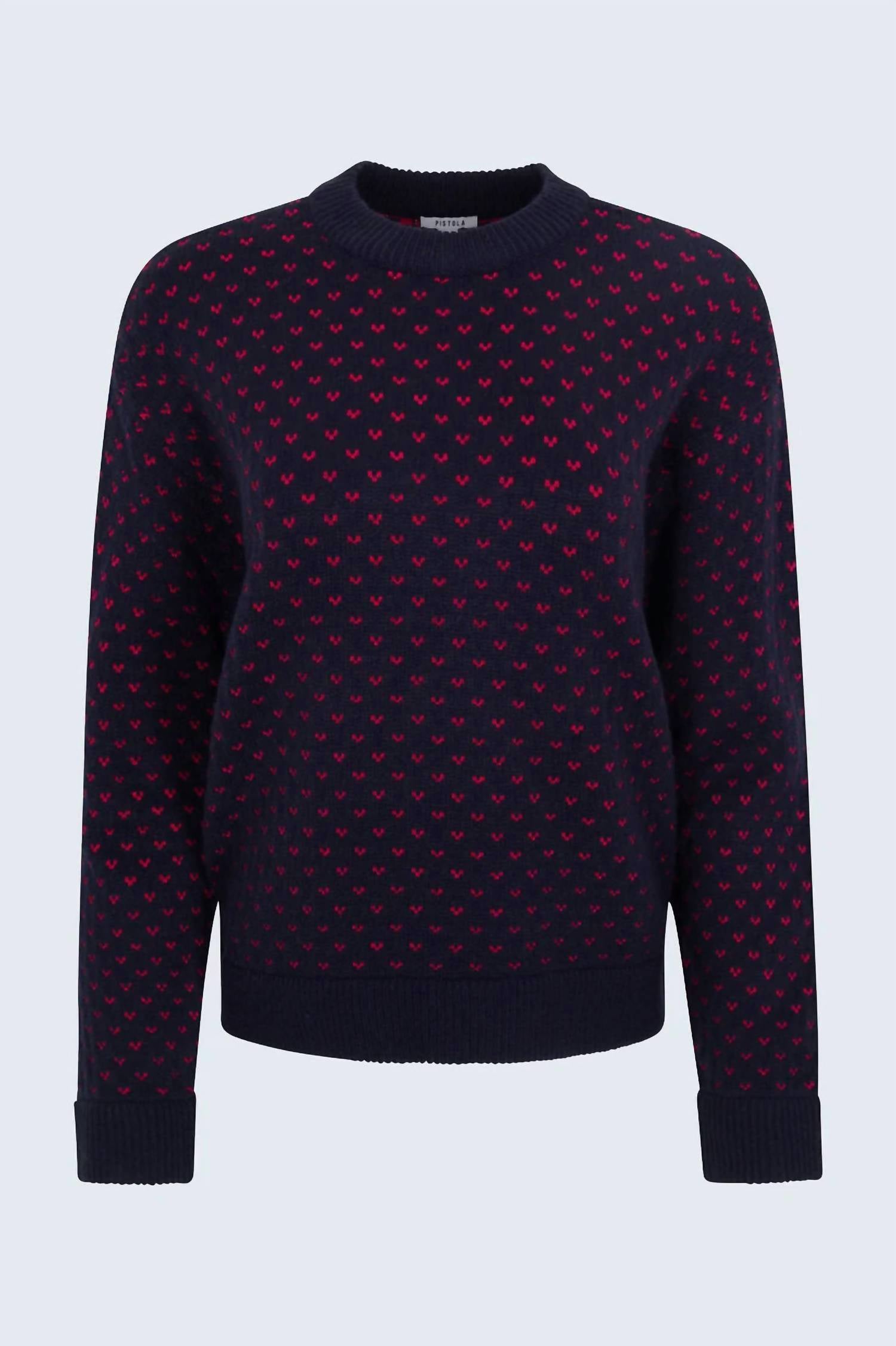 PISTOLA Hanna Crew Neck Oversized Sweater in navy red hearts - women's sweater - view 5