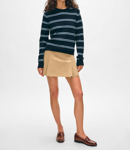 White + Warren - Fine Cotton Boucle Striped Crewneck Top