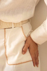 Eb Luxe - Cherine Embroidered Detail & Belt Linen Pants