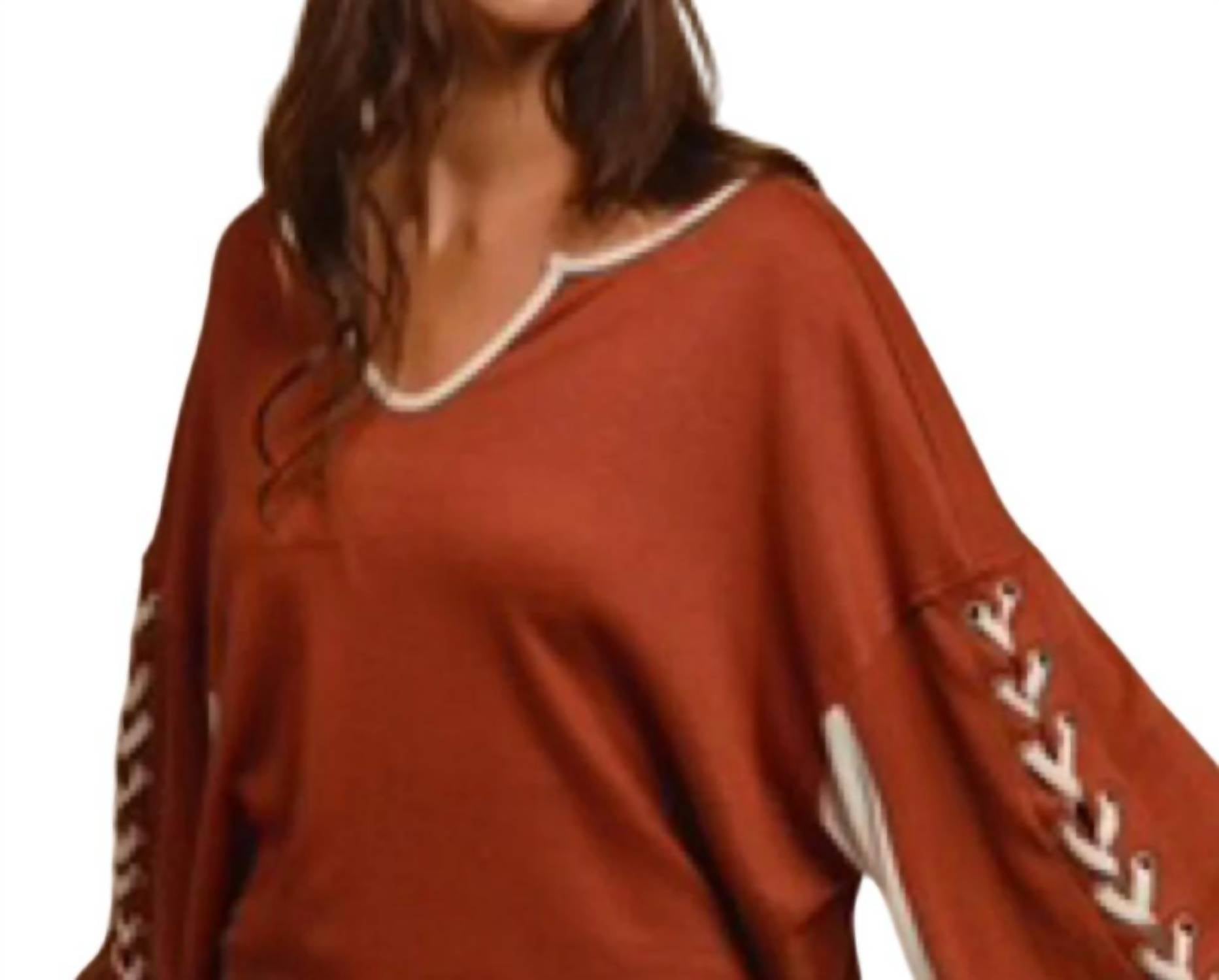 Bibi - Contrast Eyelet Detailed Casual Top