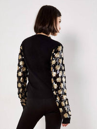 Apricot - Ornate Sequin Sleeve Sweater