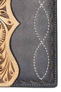 3D Belt Company Men's Hand Tooled Rodeo Wallet in black tan - men's bag - alternate view