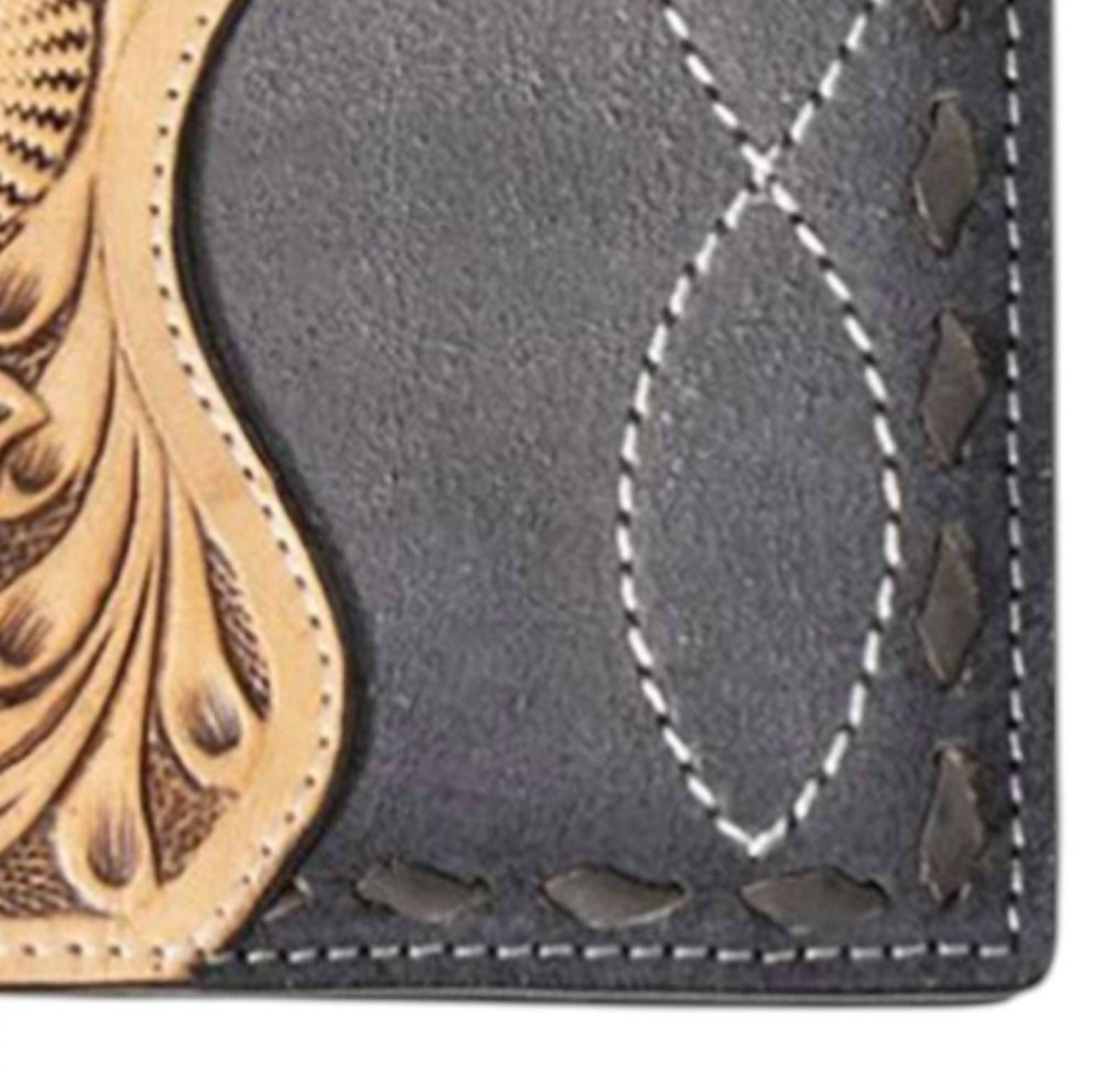 3D Belt Company Men's Hand Tooled Rodeo Wallet in black tan - men's bag - detail view