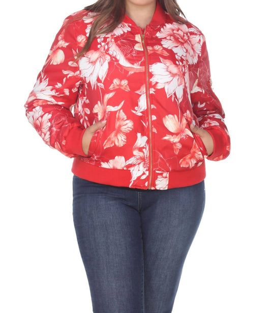 White Mark - Floral Bomber Jacket - Plus Size