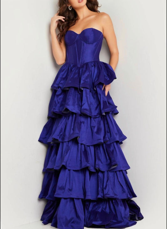 Jovani - Strapless Ruffle Skirt Gown