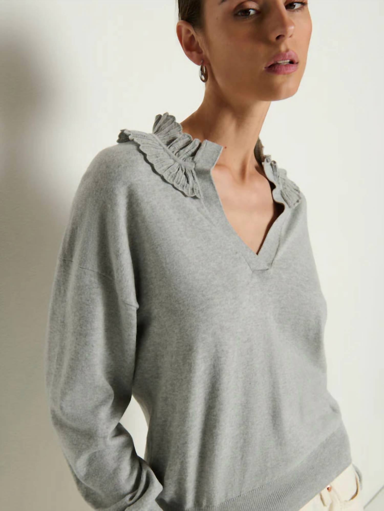 Nation LTD Winona Sweater in heather grey 1 - women's sweater - alternate view