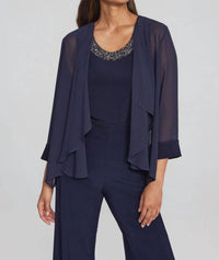 Joseph Ribkoff Embellished Tank With Chiffon Cardigan in navy - women's tank top - alternate view