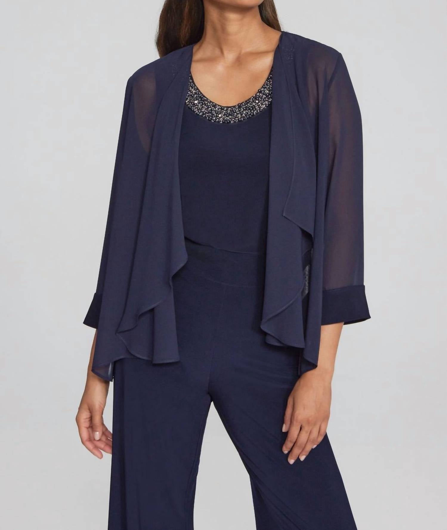 Joseph Ribkoff Embellished Tank With Chiffon Cardigan in navy - women's tank top - alternate view