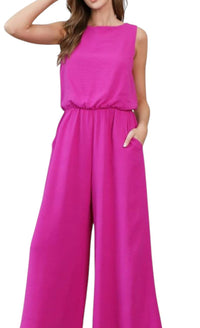 Kld. Signature - Sleeveless Bubble Hem Wide Leg Jumpsuit