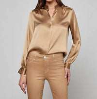 L'Agence Bianca Band Collar Blouse in chai latte - women's blouse