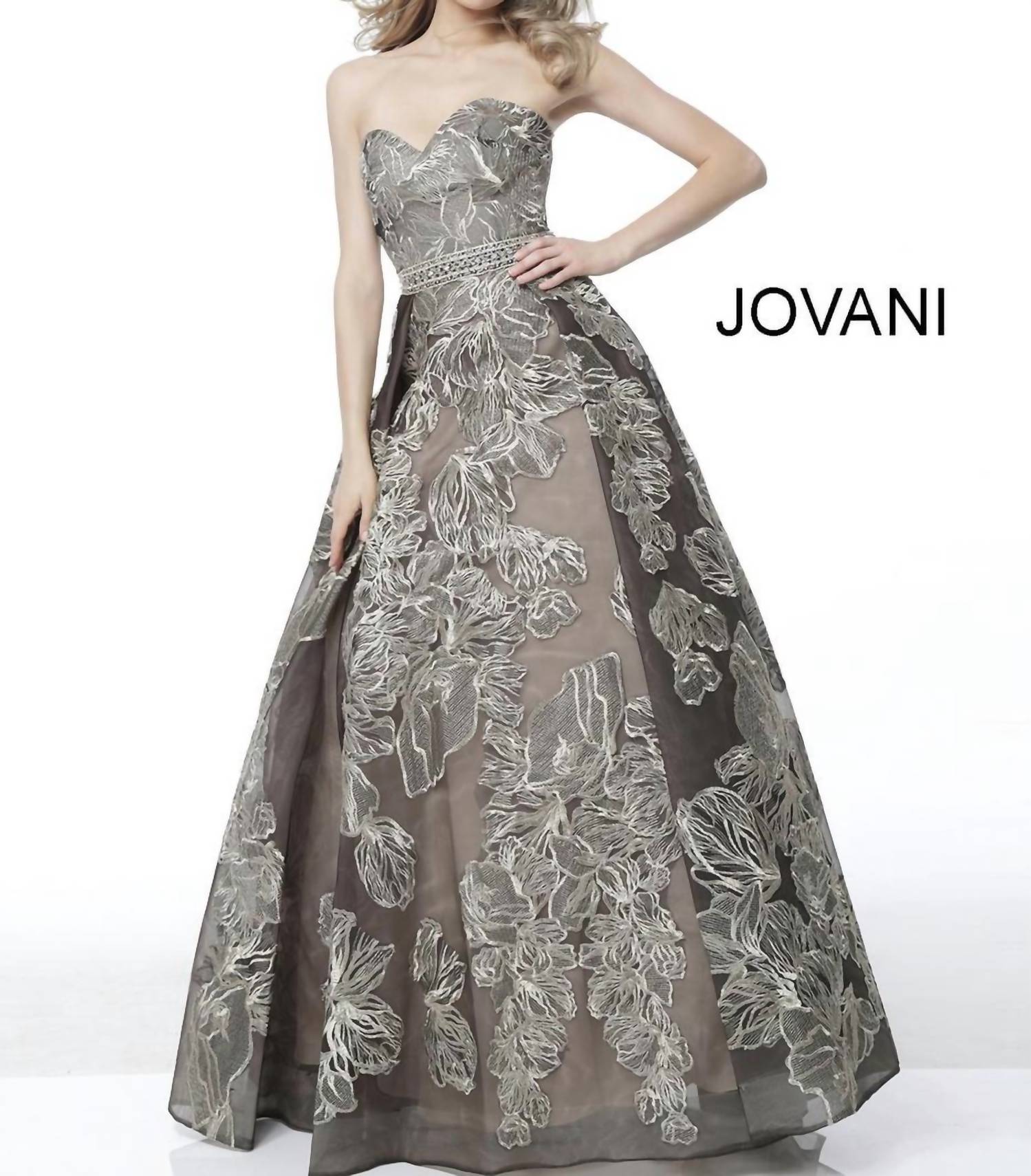 Jovani - Pleated Strapless Evening A Line Dress