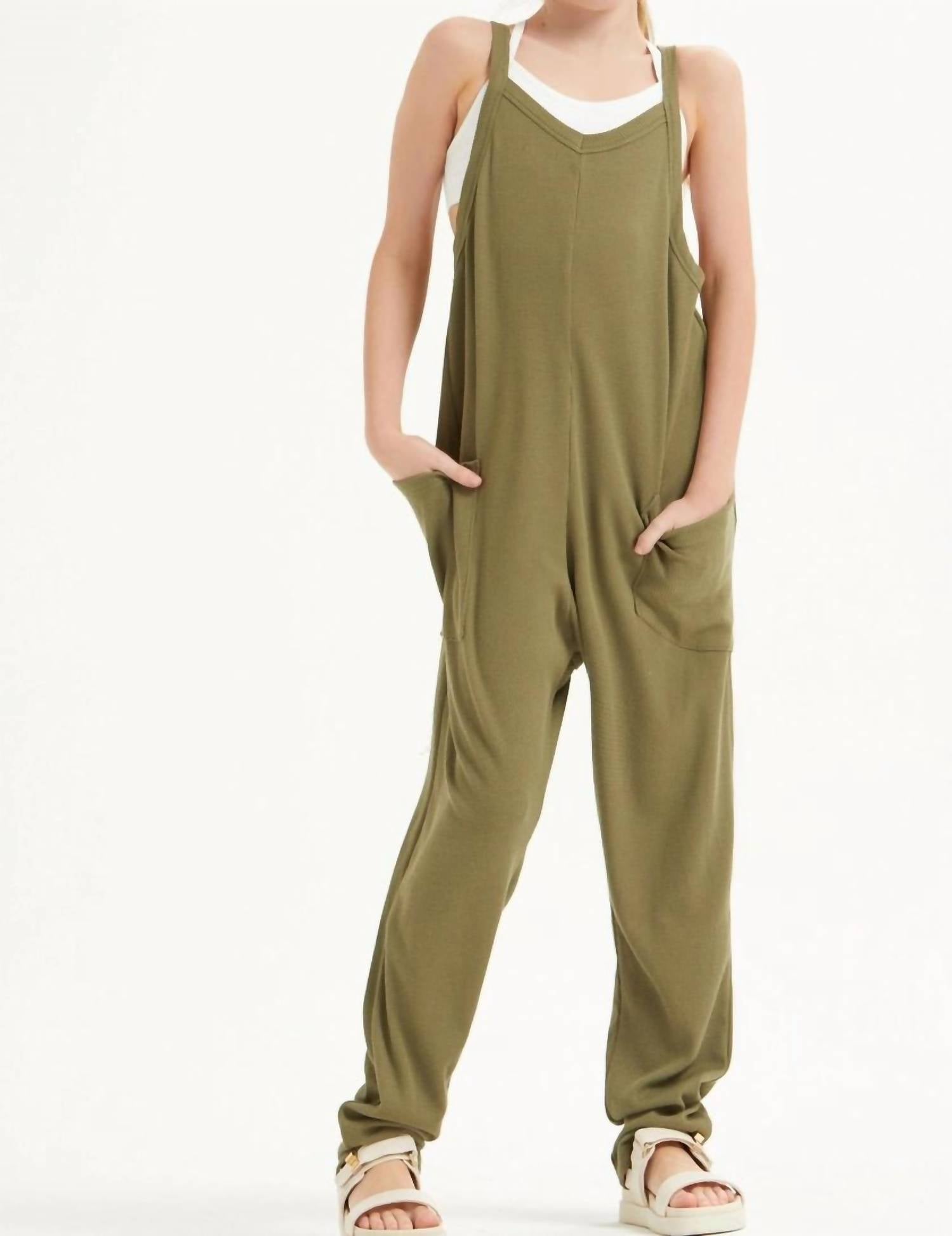 Good Girl Girls Sleeveless Jumpsuit in olive - women's pants