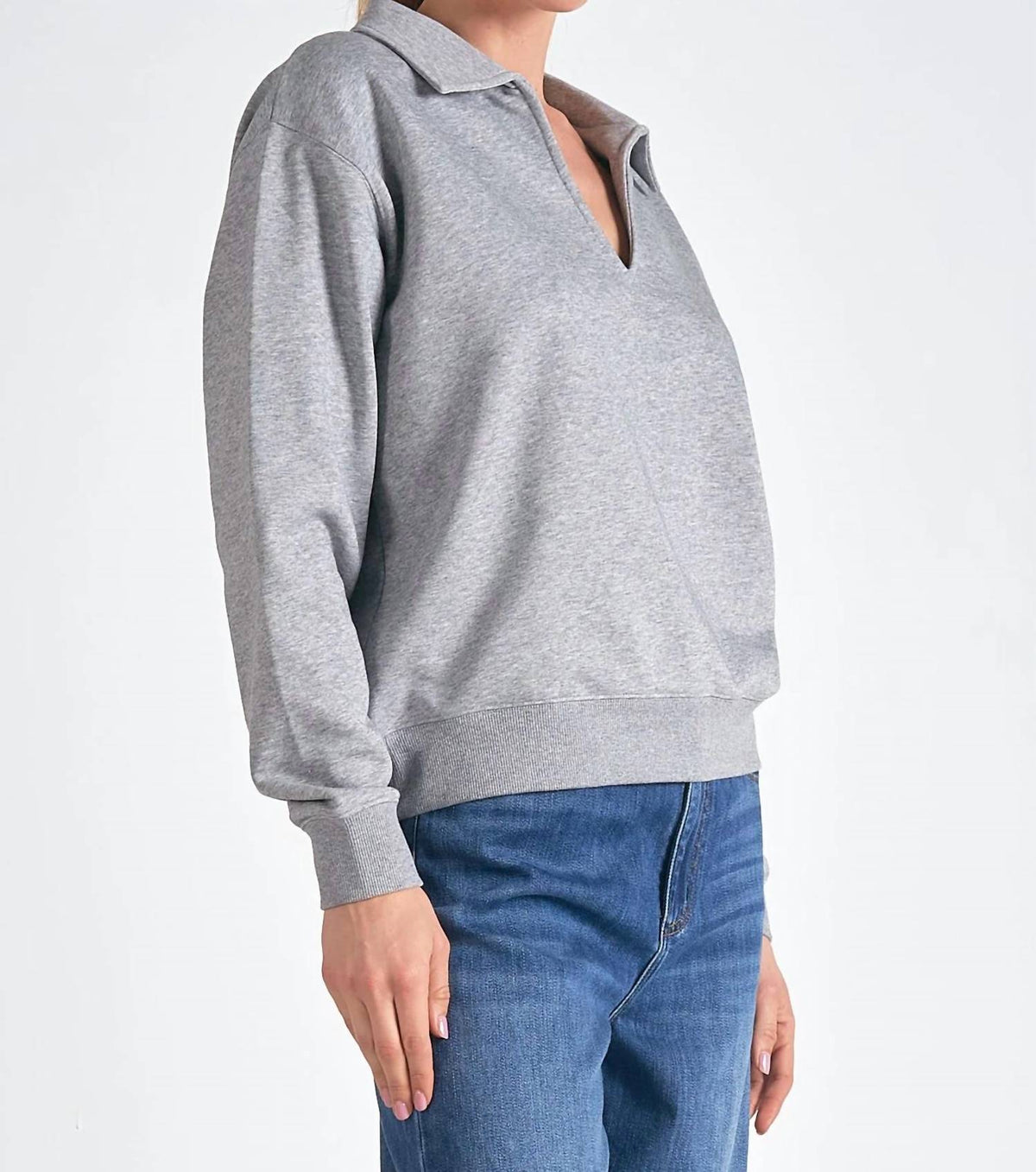 Elan - Collared V-neck Sweatshirt Top