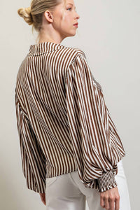 Ee:Some - Stripe Bubble Sleeve Blouse