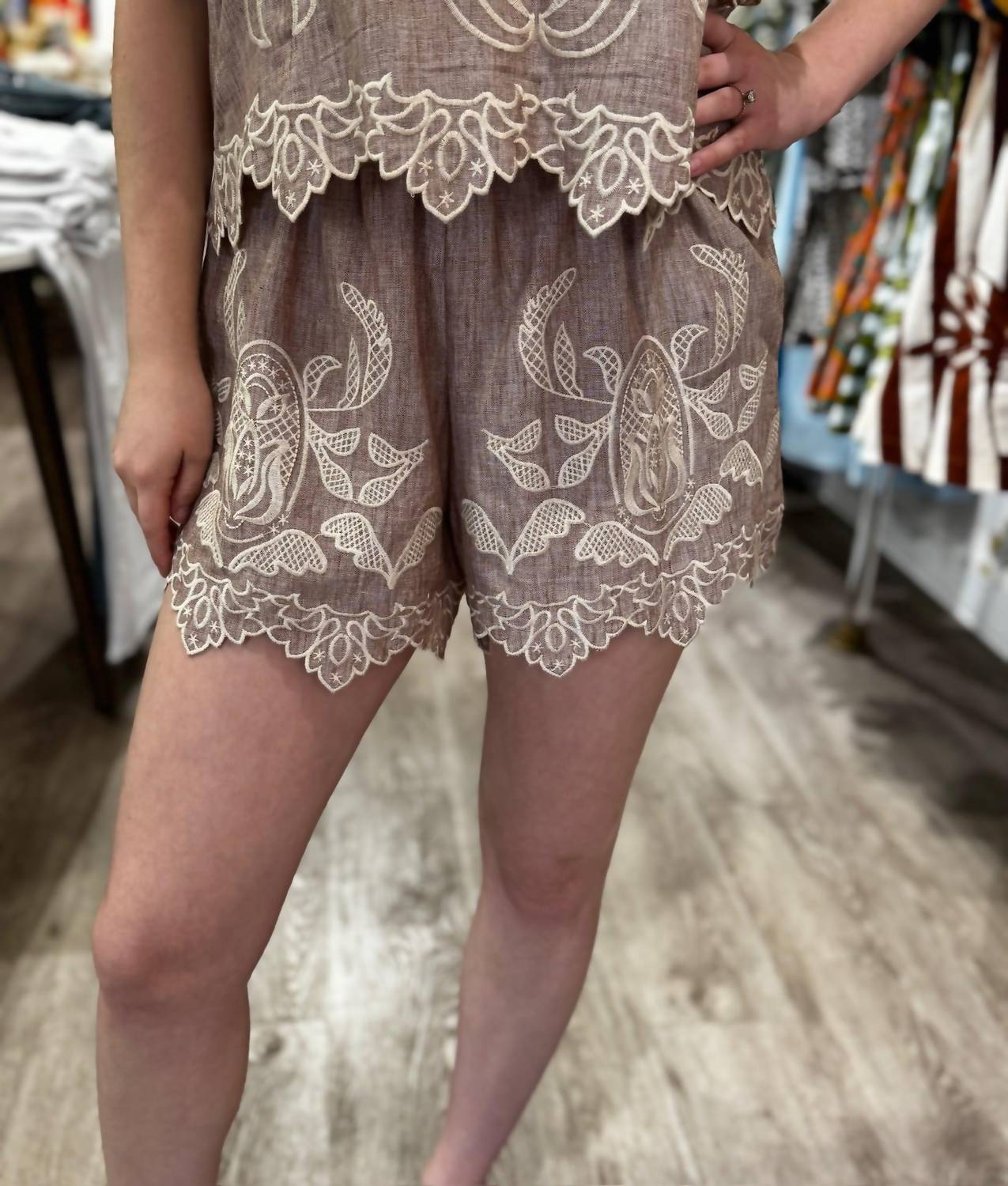 THML Embroidery Detail Shorts in brown - women's shorts