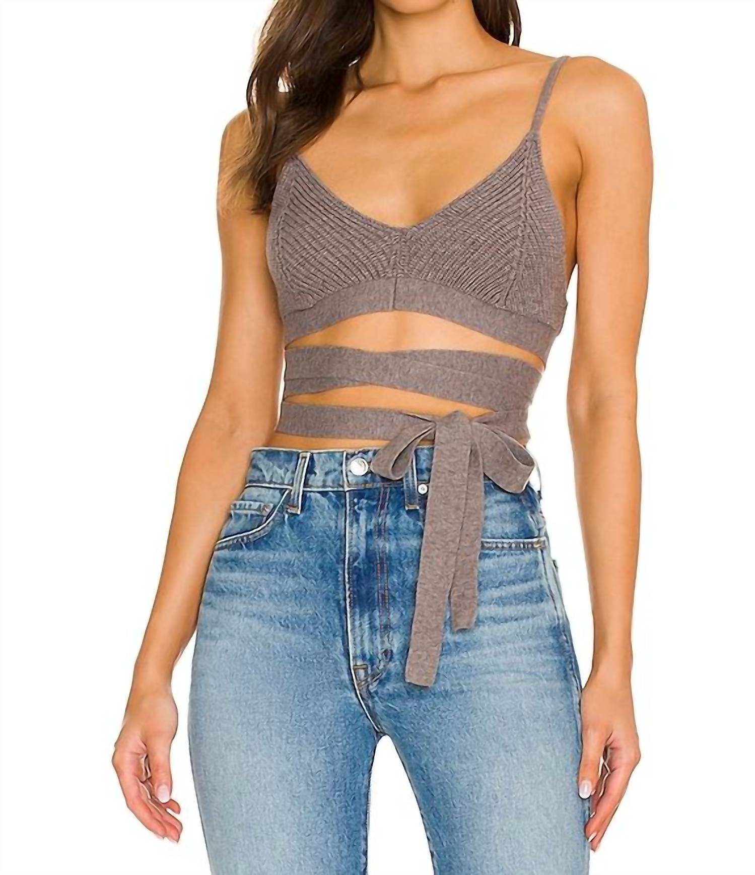 for Love & Lemons Joan Knit Cami in antique grey - women's shirt