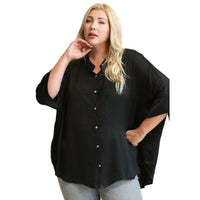 Gigio - Women's Satin Button Down Loose Fit Blouse