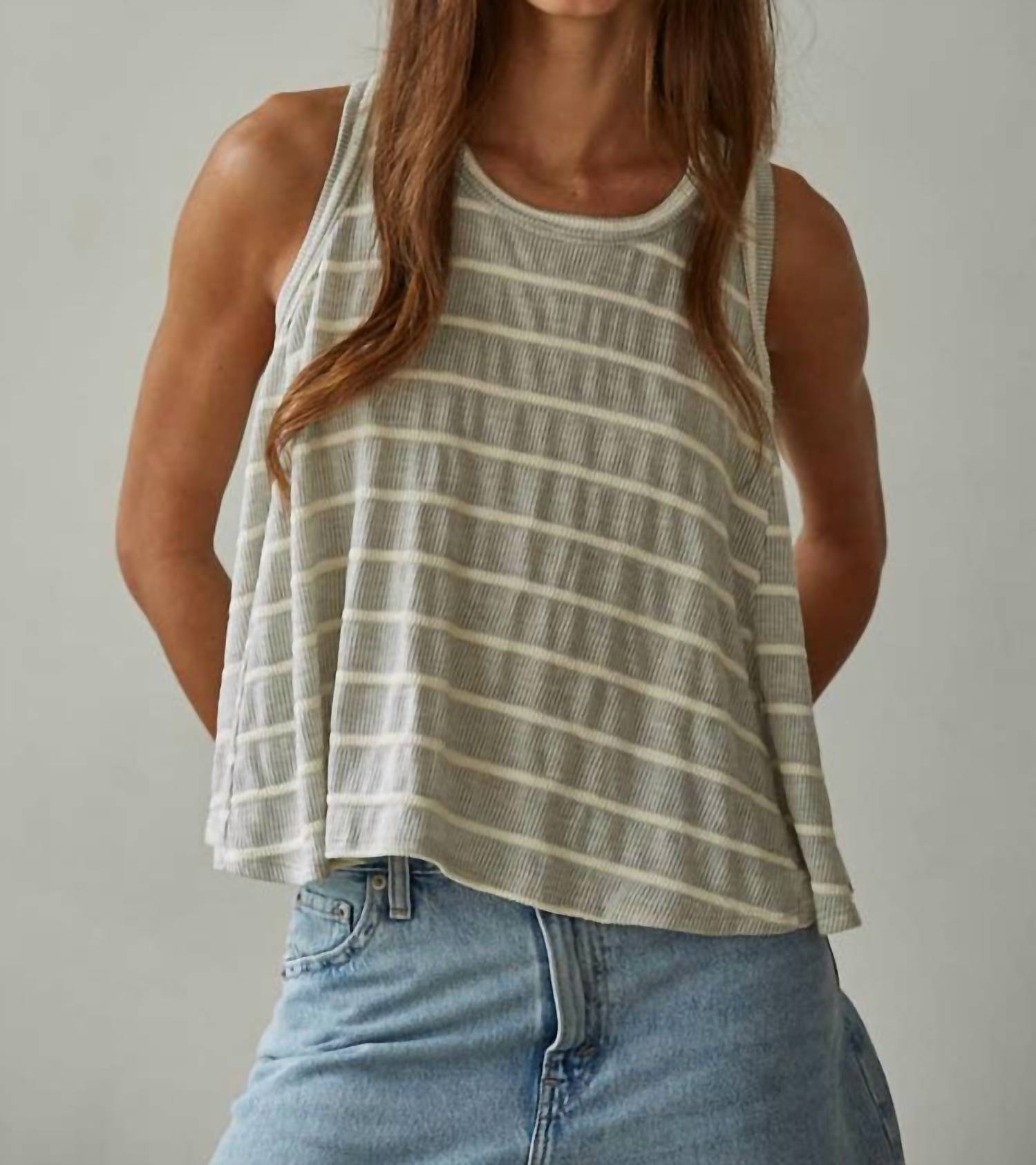 By Together - Knit Striped Round Neck Sleeveless Tank Top