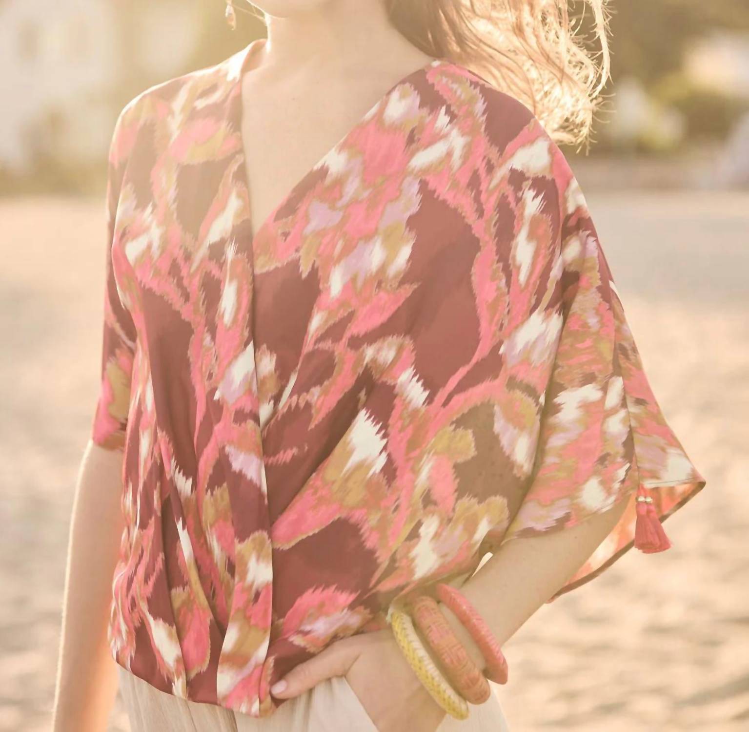 Figue - Short Sleeve Drape Front Blouse