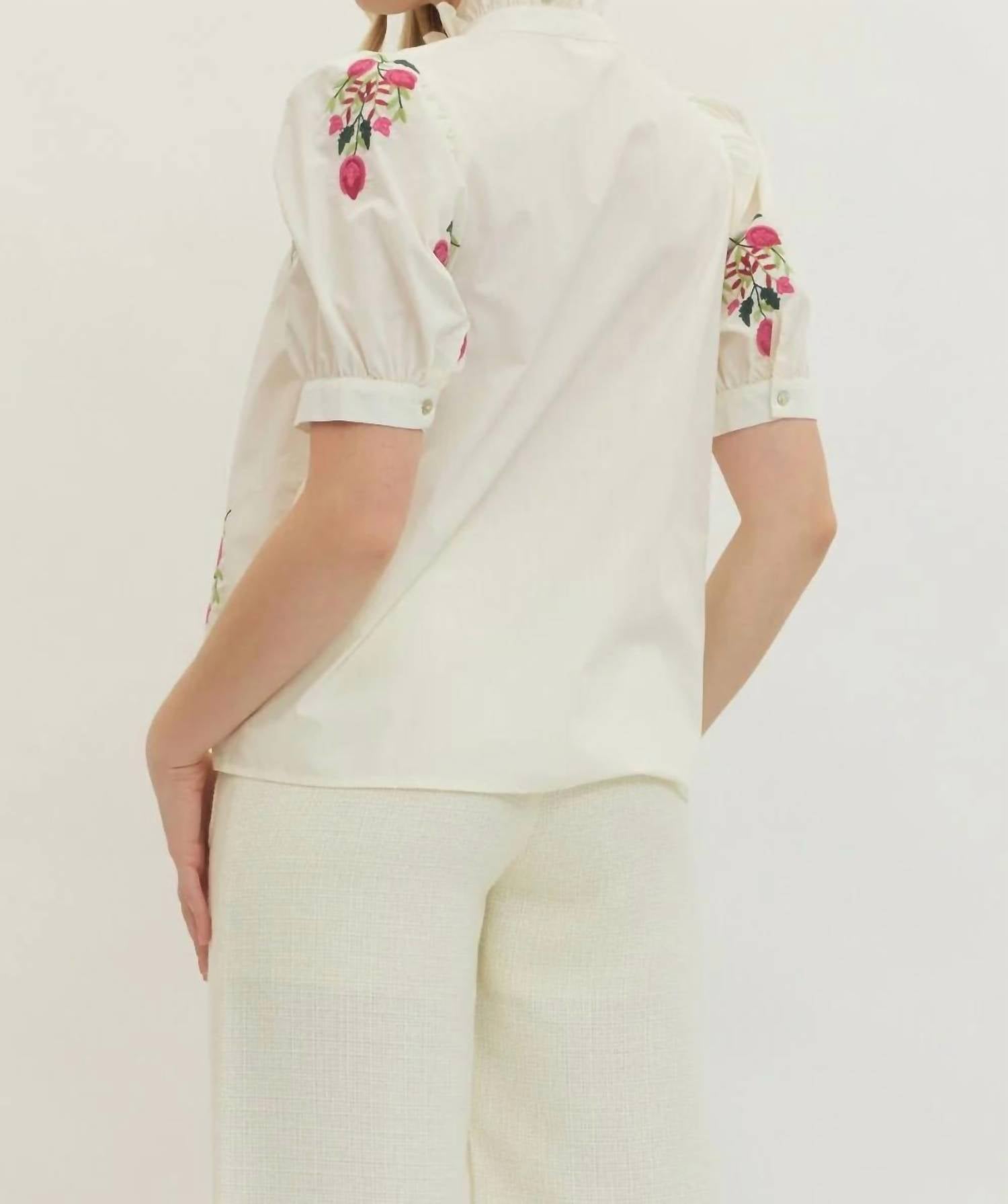 Entro - Floral Embroidered Top - Plus
