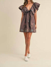Mable - Galatea Bow Ruffle Sleeve Babydoll Mini Dress