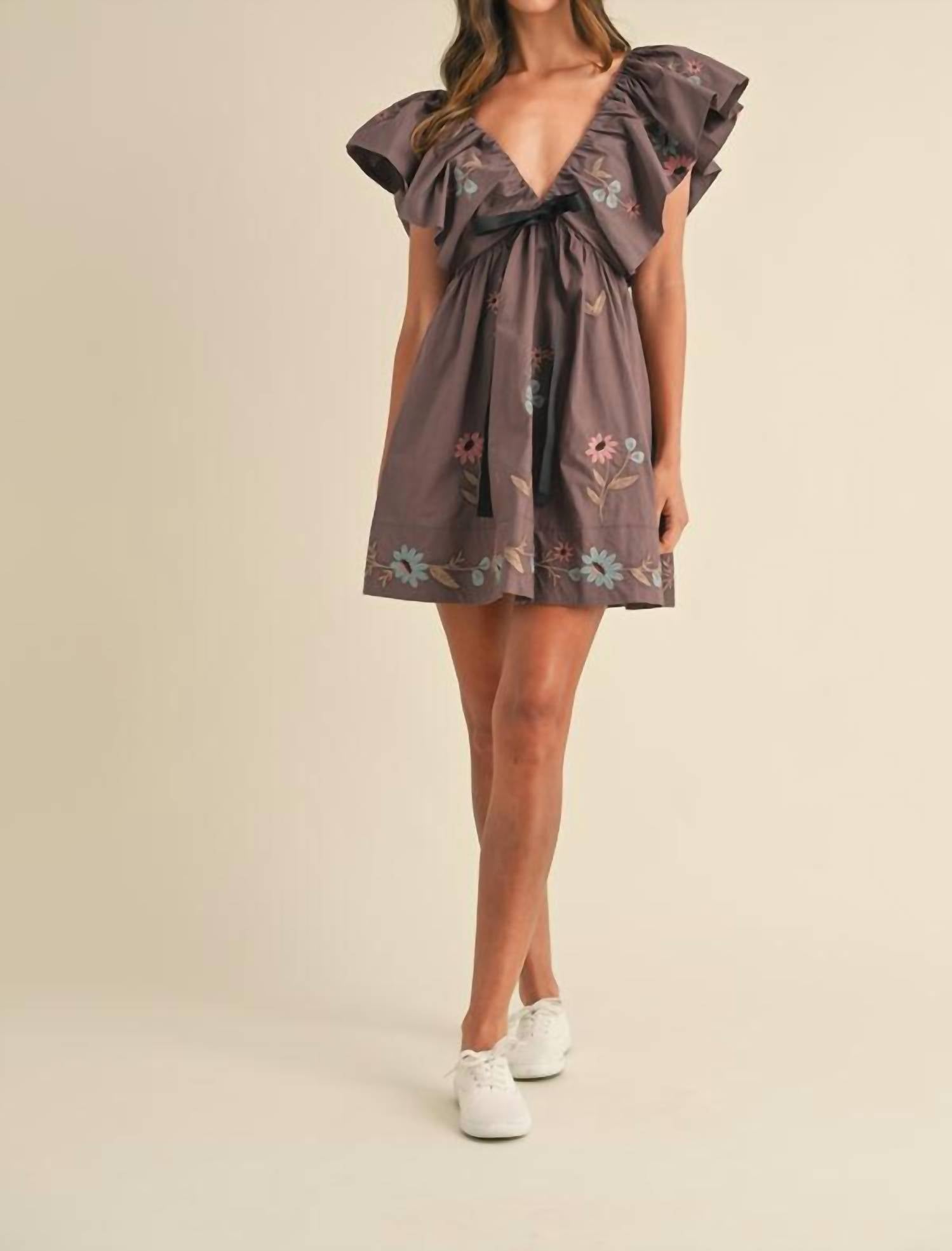 Mable - Galatea Bow Ruffle Sleeve Babydoll Mini Dress