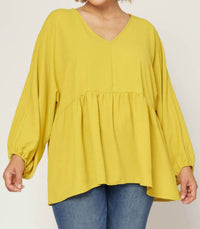 Entro - Textured Long Sleeve Babydoll Top