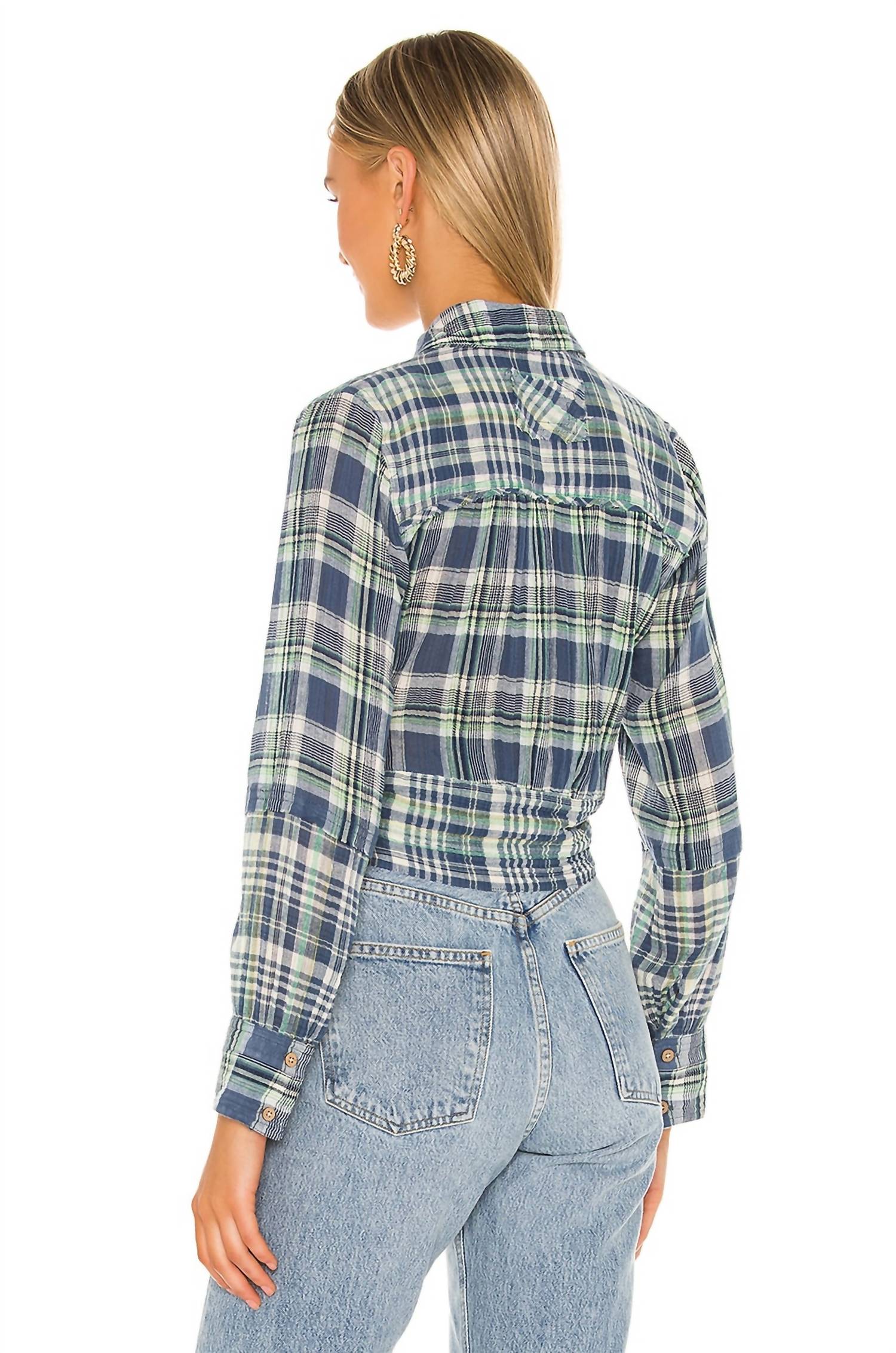 Free People First Bloom Plaid Shirt in blue - women's shirt - alternate view