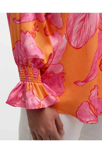Finley Candace Floral Blouson Sleeve Top in royal hawaiian orange pink - women's blouse - view 5