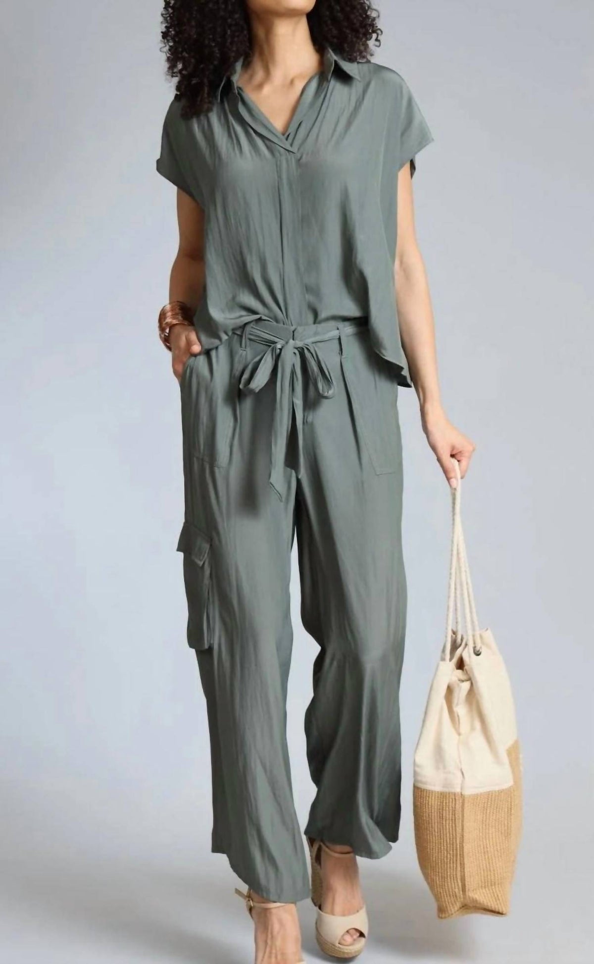 Lola & Sophie - Women's Belted Satin D Cargo Pant
