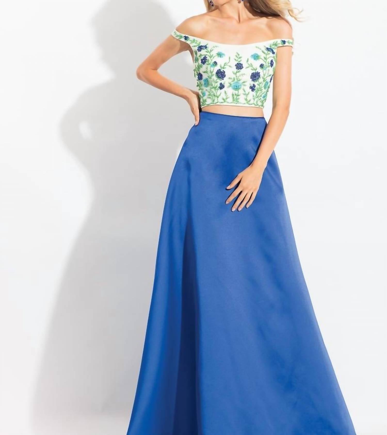 Rachel Allan - Floral Embroidered Two-piece Mikado Gown