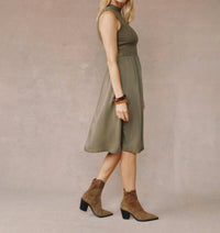Bella Dahl Sleeveless Mock Neck Mixed Dress in ivy green - women's dress - alternate view