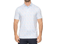 Flags & Anthem Berryville Short Sleeve Floral Print Performance Polo Top in white light blue coral - men's shirt