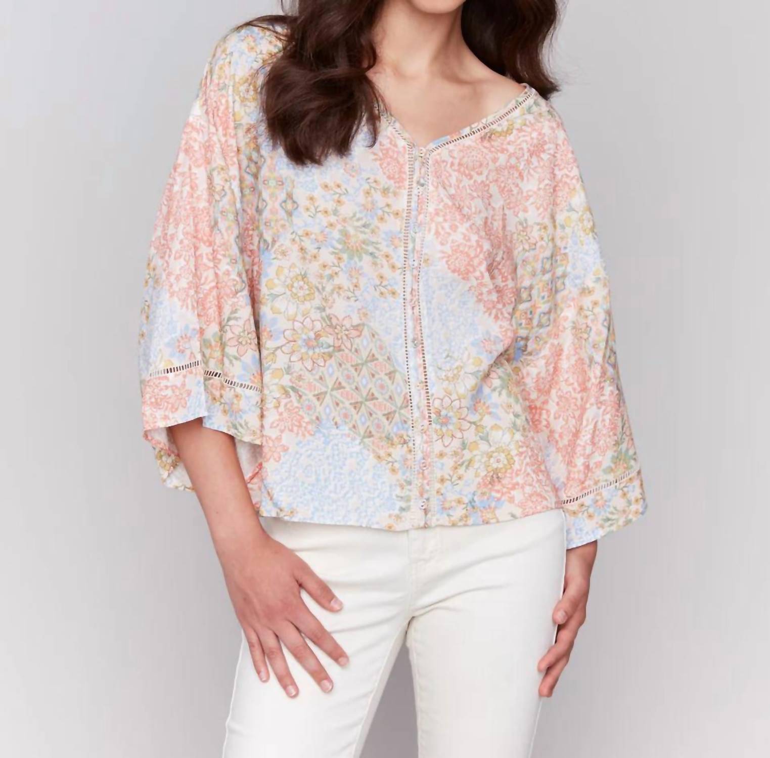 Charlie B - Stitch Detail Three-quarter Sleeve Blouse