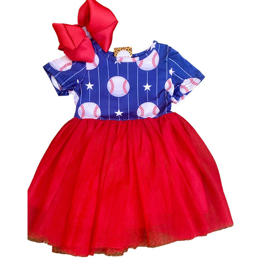 Kidscharm - Girl's Baseball Print Tutu Dress