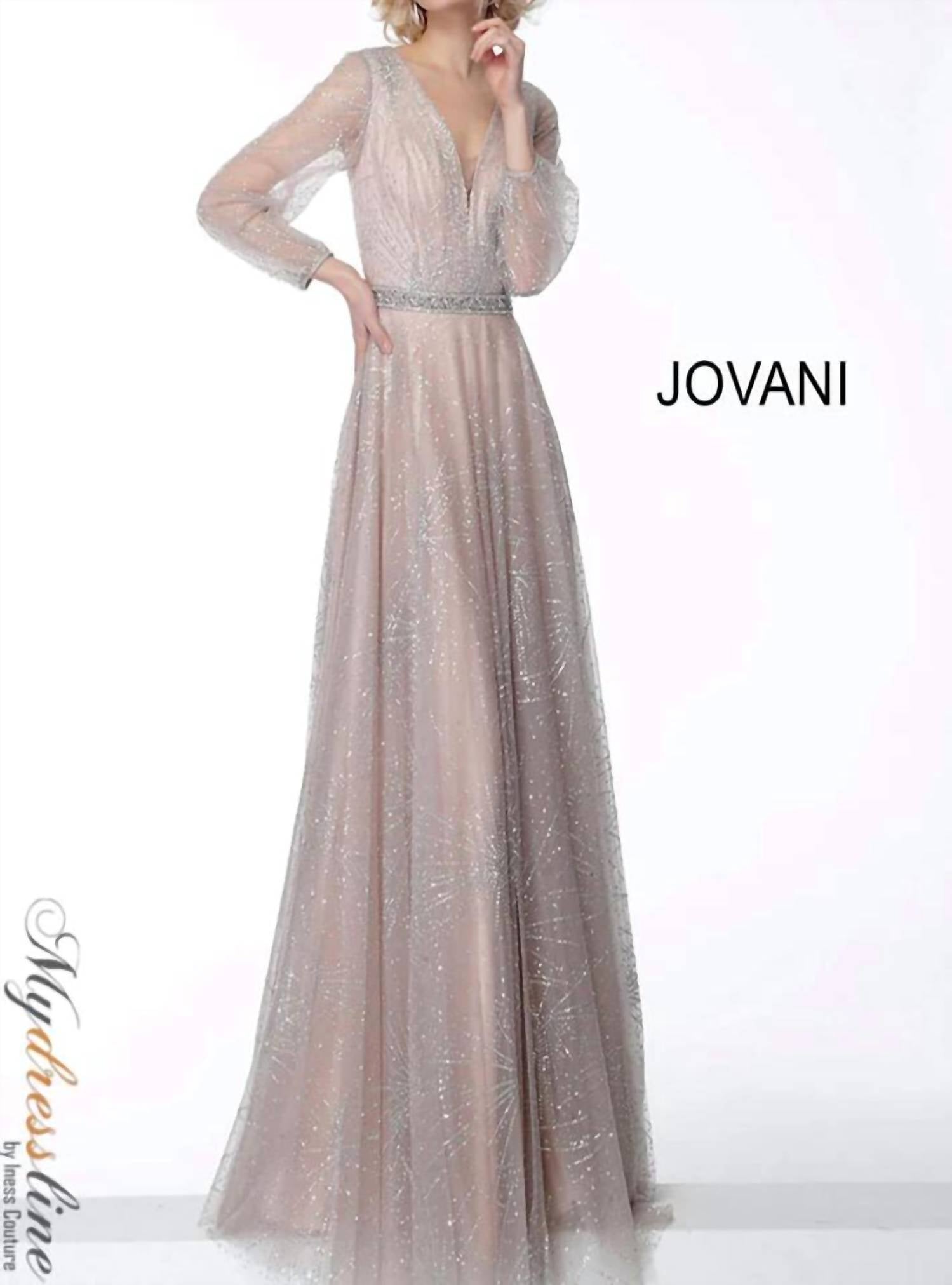Jovani - Glitter Long Sleeve Dress