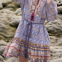 Oliphant Balloon Sleeve Flirty Mini Dress in lavender - women's dress - detail view