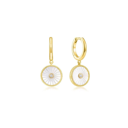 Eklexic - Mini Huggie Hoops With Mop & Cubic Zirconia Drop Earrings