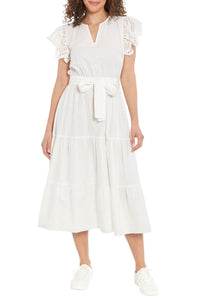 Nicole Miller - Belted Eyelet Sleeve Tiered Dress